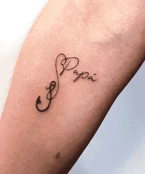 Papa Tattoo Ideas, Papa Tattoo Design, Fisherman Tattoo, Rip Tattoos For Dad, Grandfather Tattoo, Papa Tattoo, Fishing Hook Tattoo, Tattoos For Dad Memorial, Hook Tattoos