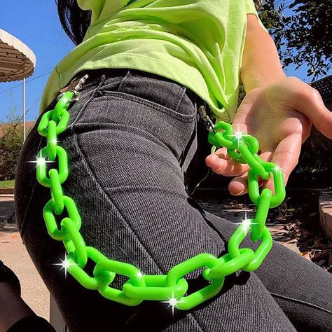 Neon Pant Chain Add a pop of color to your outfit with our Neon Pant Chain. Made with durable materials, it adds a touch of kawaii to your look while keeping your pants secure. Perfect for adding a playful and stylish touch to any outfit. Length: 50cm/ 19.7 in