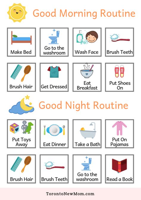 Morning and Evening Routines Chart for Free Download Daily Routine Chart For Kids, Uppfostra Barn, Disiplin Anak, Kids Routine Chart, Toddler Routine, Evening Routines, Daily Routine Chart, خريطة ذهنية, Maluchy Montessori