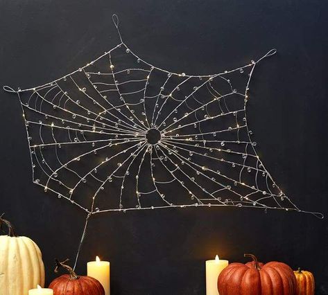 Lit Crystal Spider Web #affiliatelink Halloween Party Punch, Halloween Decorations Outdoor Porch, Pottery Barn Lighting, Crystal Spider, Outdoor Candles, Glass Pumpkins, Halloween Lights, Outdoor Porch, Halloween 2017