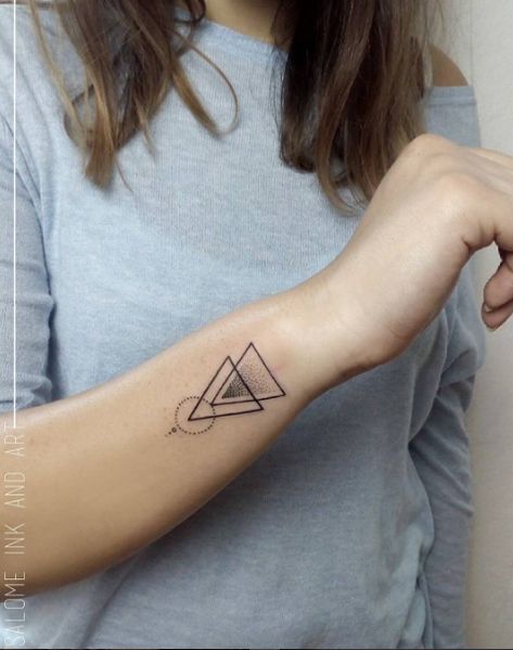 Double Triangle Tattoo, Crochet Tattoos, Knitting Tattoos, Geometric Triangle Tattoo, Embroidery Tattoos, Tattoo Designs With Meaning, Small Geometric Tattoo, Sewing Tattoos, Triangle Tattoo Design