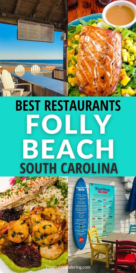 Folly Beach Restaurants, Folly Beach South Carolina, Lunch On The Beach, Charleston Travel Guide, Charleston Beaches, Seafood Pizza, Folly Beach Sc, Charleston Bachelorette, Charleston Vacation