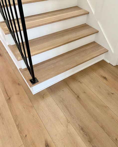 Bridgette (@lowcountryfarmhouseonlittle) • Instagram photos and videos White Oak Solid Hardwood Floors, Coretec Virtue Oak, Coretec Cairo Oak Lvp, Cairo Oak Flooring Kitchen, White Oak Hardwood Floors Bedroom, Stair Tread Stain Colors, White Oak Stair Treads, Light Hardwood Floors Bedroom, Coretec Springfield Oak