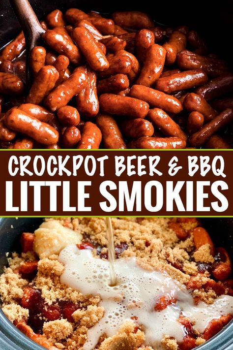 Bbq Little Smokies, Crockpot Little Smokies, Crock Recipes, Smokies Recipe, Little Smokies, Crockpot Appetizers, Garlic Honey, Appetizers For A Crowd, Meat Appetizers