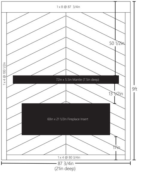 DIY LIVING ROOM FIREPLACE – The Chappell Residence Huge Tv Over Fireplace, Accent Wall Fireplace Living Room Wood, Diy Fireplace Measurements, Diy Electric Fireplace Measurements, Feature Wall Living Room Fireplace, 65 Inch Tv Over Fireplace, Tv Fireplace Wall Ideas Modern, Diy Tv Fireplace Wall, Chevron Shiplap Fireplace