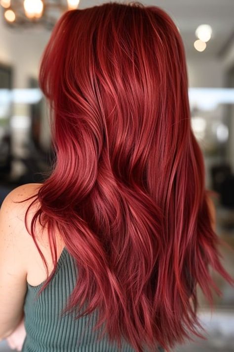 Red Shades Hair Color, Long Hair Styles Easy, Summer Red Hair Color, Crimson Red Hair, Bright Red Hair Color, Crimson Hair, Red Hair Color Ideas, Red Copper Hair Color, Red Hair Inspiration