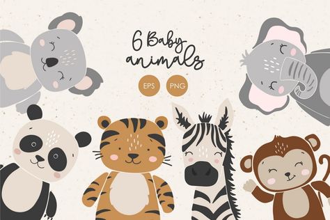 Paws and Claws: Illustrated Clipart Animal Collection Classroom Wallpaper, Safari Animals Clipart, Boho Animals, Creative Clips Clipart, Animal Caricature, Kids Graphics, Cartoon Crazy, Clipart Baby, Paws And Claws