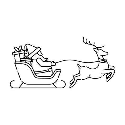 Santa with his sleigh and reindeer Royalty Free Vector Image Santa's Sleigh Illustration, Reindeer Sleigh Drawing, Reindeer Cartoon Drawing, Santa Sled Drawing, Santa And Sleigh Drawing, Santa Slay Drawing, Secret Santa Illustration, Santas Sleigh Drawing Easy, Christmas Drawing Outline