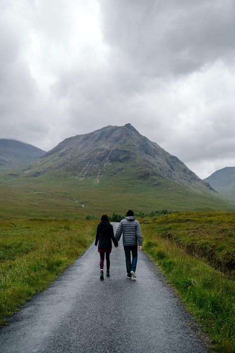 Couple walking through the rain in Glen Etive, Scotland | free image by rawpixel.com / Jack Anstey Bonito, Nature, Couples Holding Hands, Walking Images, Couple In Rain, Scotland Aesthetic, Glen Etive, Mountain Couple, Walking Together