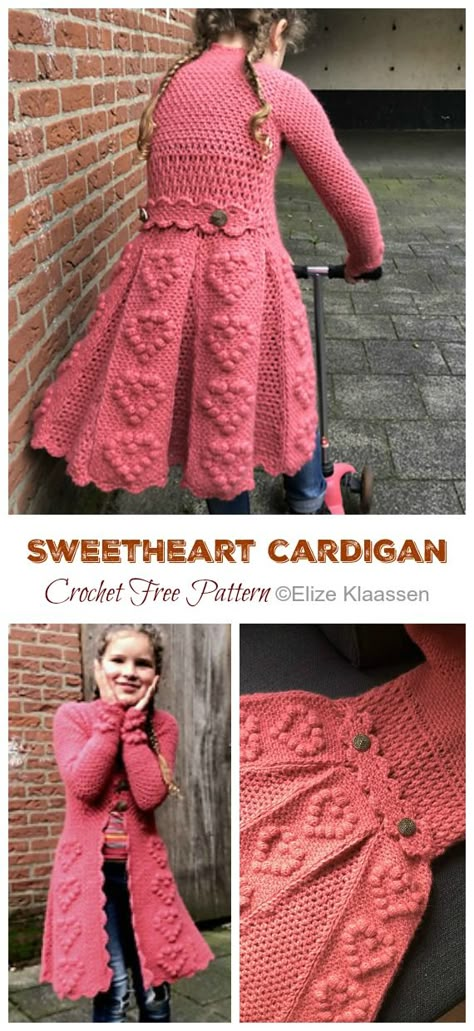 SweetHeart Girl Cardigan Crochet Free Pattern - Crochet & Knitting Crochet Girls Cardigan Free Pattern, Crochet Cardigan For Kids, Crochet Toddler Cardigan Free Pattern, Crochet Girls Cardigan, Crochet Toddler Cardigan, Cardigan Crochet Pattern Free, Crochet Girl Patterns, Crochet Jackets, Crochet Cardigan Free