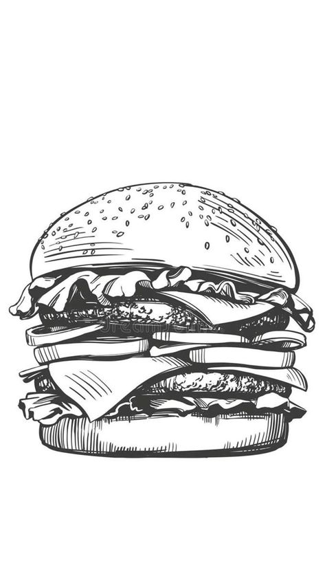 Burger Drawing, Panini Hamburger, Food Sketch, Drawing Examples, Black And White Art Drawing, Food Graphic Design, Photo Editing Services, Logo Restaurant, Graphic Design Fun