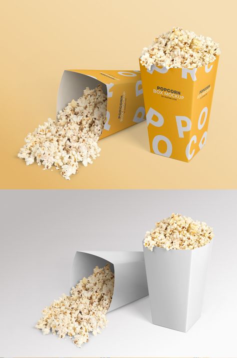 It would not be wrong to say that popcorn is more associated with cinema and theatre and we all carry at least one box of popcorn before sitting in front of big screen. And it is a good advertising medium for brands to put their design or logo as sponsor or partner. #free #popcorn #box #mockup #pixpine Popcorn Shop Design, Popcorn Box Design, Popcorn Branding, Popcorn Images, Popcorn Packaging Design, Candy Advertisement, Box Mockup Free, Popcorn Logo, Popcorn Brands