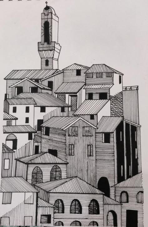 Pencil Art Drawings City, Architecture Drawing Art Easy, Micron Pen Art Sketches Architecture, City Drawing Sketches Simple, Repetition Art Drawing, Pen Work Drawings, City Pencil Drawing, Architecture Drawing Easy, Skecting Ideas