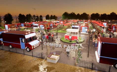 Food Truck Parking Design, Food Truck Park Design Ideas, Food Park Design Ideas, Food Truck Park Design, Beautiful Spectacles, Tucson Food, Food Truck Park, Farm Resort, Street Food Design