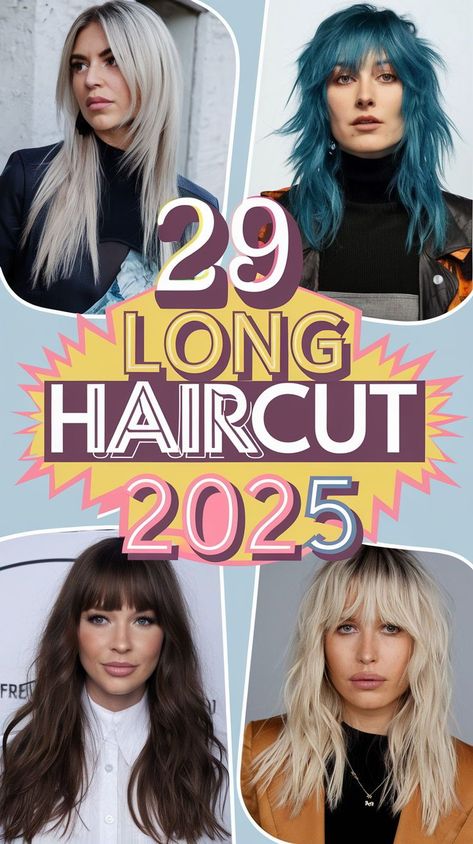 Long haircut ideas for 2025 offer a range of styles, from layered cuts with bangs to sleek, straight looks. For women with straight hair, adding extra layers creates depth and volume. This style works well for thick hair, and you can experiment with inspo from 90s trends for a modern twist. Try feathered layers or a deep side part for added dimension. Layered Bangs Long Hair Straight, Different Haircut For Women, Different Kinds Of Haircuts For Women, Choppy Long Layered Haircuts Straight, Trending Hairstyles Long Hair, Volume On Top Haircut, Modern Haircuts For Long Hair Over 40, Long Hair For Fine Hair, Womens Long Length Haircut