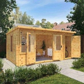 Palmako Paris Cabin | Garden Street Garden Summer House, Garden Log Cabins, Modern Log Cabin, Glamping Ideas, Insulated Garden Room, Corner Log Cabins, Corner Summer House, Garden Cabins, Gates And Railings