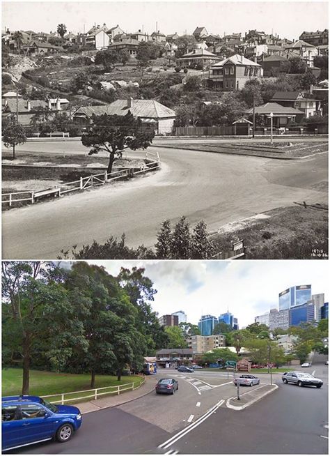 Kurraba and Clarke Rds, North Sydney 1936 & 2010 [State Records NSW & Google Maps. By Jan Harkins] Colonial Australia, North Sydney, Australia History, Sydney City, Australian History, Inner City, Green Space, South Wales, Live In The Now