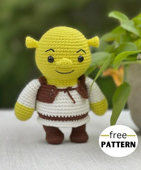 Shrek Amigurumi Pattern Shrek Amigurumi, Crochet Shrek, Disney Crochet Patterns, Crochet Toys Free, Crochet Storage, Cute And Cuddly, Crochet Shawl Pattern Free, Plushie Patterns, Crochet Animals Free Patterns