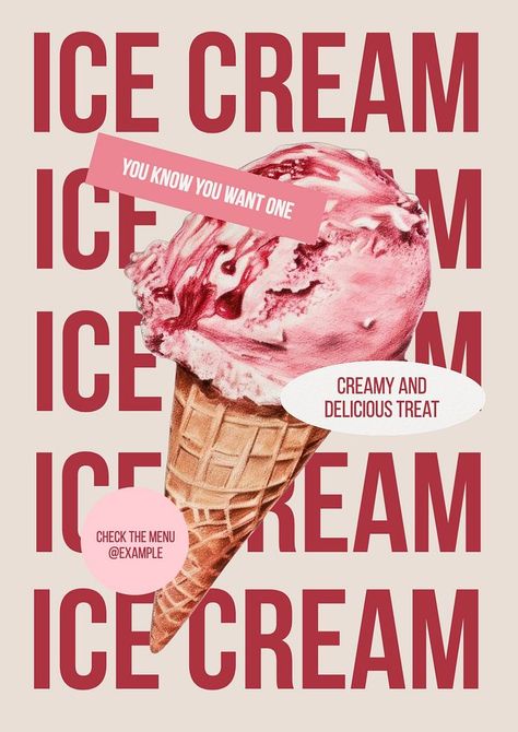 Ice cream poster template | premium image by rawpixel.com / Aew Ice Cream Design Ideas, Pink Poster Design, Graphic Design Posters Ideas, Ice Poster, Pink Graphic Design, Cafe Poster, Cream Poster, Ice Cream Poster, Inmobiliaria Ideas