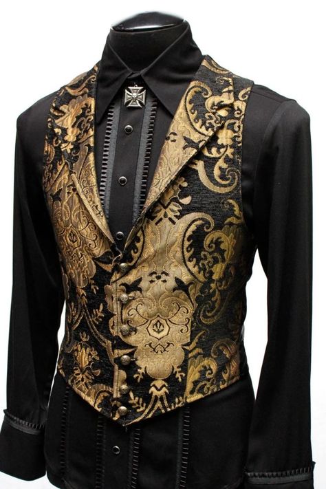 Aristocrat Vest, Gaun Abad Pertengahan, Black Tapestry, Gold Tapestry, Men's Vests, Monte Cristo, Fashion Suits For Men, Mens Fashion Suits, Steampunk Fashion