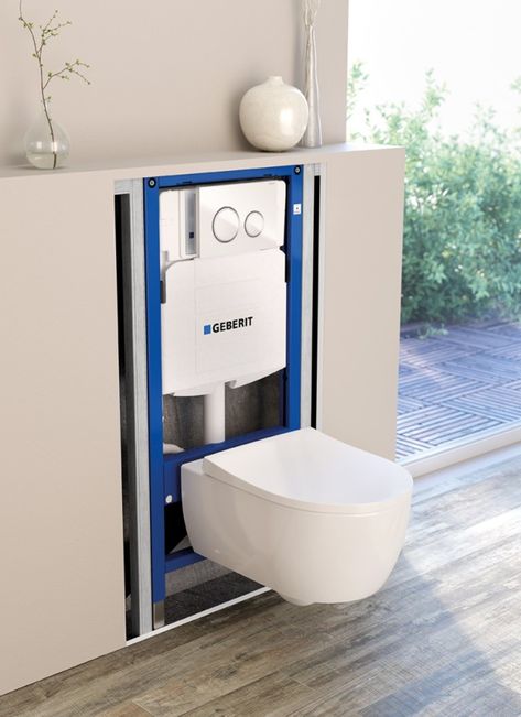 Geberit in-wall flush toilet tank system for wall-hung toilet (concealed cistern) with Sigma50 flush plate Geberit Toilet, Toto Bidet, Diy Dresser Makeover, Dual Flush Toilet, Toilet Cistern, Mounted Toilet, Concealed Cistern, Gorgeous Bathroom, Diy Dresser