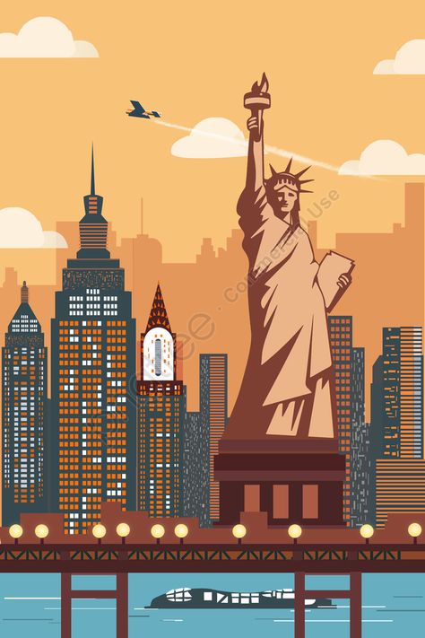 ciudad internacional,nueva york,estatua de la libertad,paisaje arquitectonico Statue Of Liberty Illustration, New York City Illustration, تمثال الحرية, Scenery Illustration, New York Illustration, Ny Map, New York Statue, New York Graffiti, Building Illustration