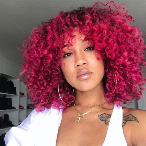 Hair color advice for black women - Wig Encounters Pink Curly Hair, Curly Afro Wig, Red Curly Hair, Dyed Natural Hair, Wig With Bangs, Front Lace Wigs Human Hair, Short Curly Hair, Wigs With Bangs, Afro Hairstyles