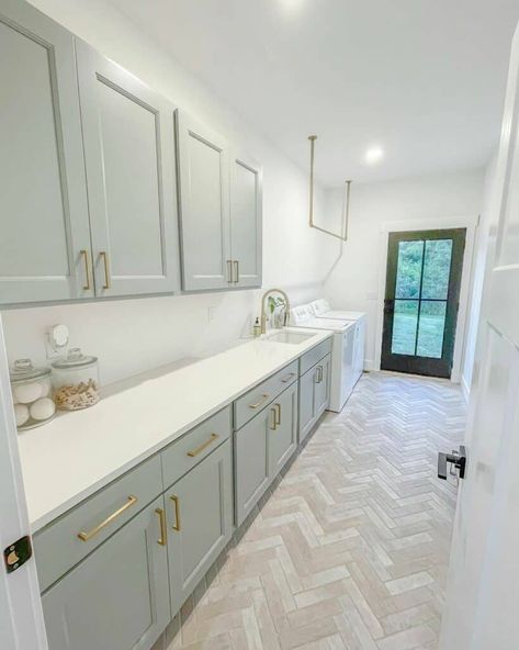 Laundry Room Herringbone Tile Floor Ideas - Soul & Lane Herringbone Tile Floor Laundry Room, Tile Floor Laundry Room, Gray Herringbone Tile Floor, Herringbone Wood Tile Floor, Herringbone Floor Kitchen, Herringbone Tile Floor, Tile Floor Ideas, Room Tiles Floor, Laundry Room Floor