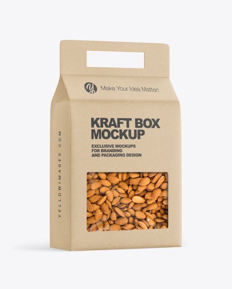 Kraft Box with Almond Nuts Mockup Box With Handle Packaging, Almond Packaging, Mixed Nuts Packaging, Nut Packaging, Kraft Box Packaging, Luxury Box Design, Wood Packaging, Organic Packaging, Kraft Paper Packaging