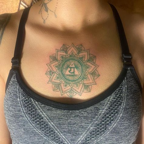 🩸🕷 on Instagram: “The Heart Chakra is associated with empathy, love and forgiveness ☸️ Meditation on opening and using these parts of our selves is vital to…” Chest Chakra Tattoo, Heart Chakra Tattoo Chest, Ajna Chakra Tattoo, Anahata Chakra Tattoo, Throat Chakra Tattoo, Heart Chakra Art, Heart Chakra Tattoo, Heart Chakra Mandala, Chakra Tattoos