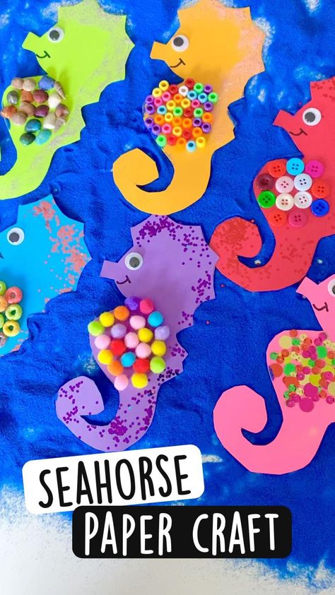 Seahorse Crafts, Paper Flower Crown, Ocean Animal Crafts, Under The Sea Crafts, Toddler Arts And Crafts, Summer Preschool, Sea Crafts, Summer Crafts For Kids, Ocean Crafts