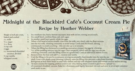 Midnight at the Blackbird Café Author Heather Webber Bakes Coconut Cream Pie Midnight At The Blackbird Cafe, Banana Cream Pie Recipe, Lemon Cream Pies, Coconut Cream Pie Recipes, Banana Pie, Coconut Pie, Cream Pie Recipes, Famous Recipe, Coconut Cream Pie