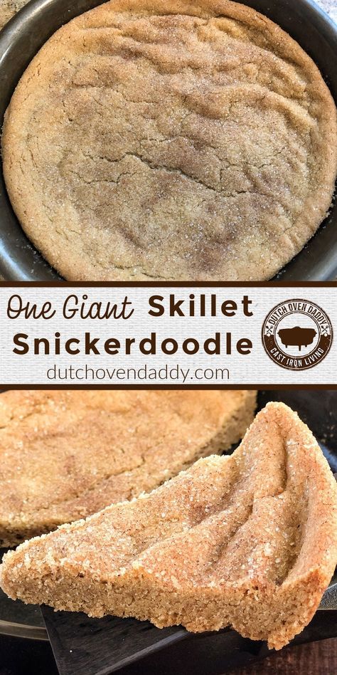 Snickerdoodle Skillet Cookie, Dutch Oven Cookie Recipe, Small Skillet Cookie Cast Iron, Skillet Desserts Stovetop, Cast Iron Skillet Dessert Recipes, Stove Top Cookies, Mini Skillet Recipes, Stovetop Cookies, Stove Top Desserts