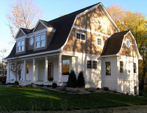 Gambrel Roof With Porch, Dutch Colonial House Plans, Dutch Colonial Exterior, Gambrel House, Dutch Colonial House, Dutch Colonial Homes, Gambrel Style, Colonial House Plans, Mansard Roof