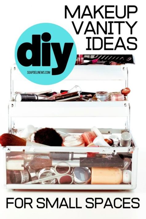 DIY Makeup Vanity Ideas for Small Spaces. Need to update or create a makeup vanity space in your bedroom or bathroom? Try out some of these creative DIY makeup vanity ideas for small spaces. Not only do they work in small spaces where you need them to, they also lend style and fashion to your favorite pampering space! Creating your very own DIY makeup vanity space represents a much more beautiful way of getting ready. Show off your artistry skills, and incorporate some of these DIY tips. Makeup Tables For Small Spaces, Small Getting Ready Area, Diy Makeup Vanity In Closet, Makeup Vanity Alternative, Closet Makeup Station, Rv Vanity Ideas, Makeup Organization Diy Small Spaces, Makeup Station In Bedroom Small Spaces, Diy Vanity Small Space