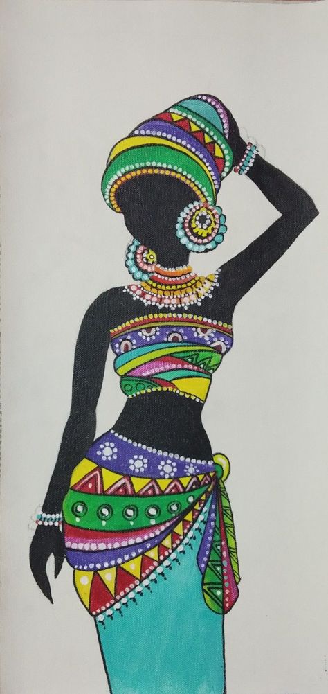 African Bottle Art, African Women Art Drawing Paintings, African Women Art Painting, African Women Art Drawing, African Folk Art, African Drawings, African Art Projects, Africa Art Design, African Artwork