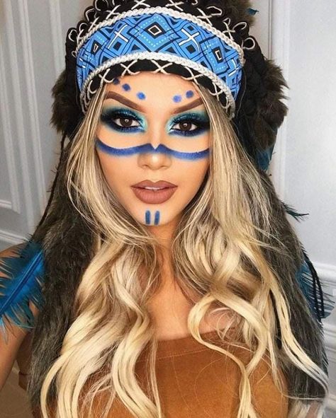 Native American Makeup, Aztec Costume, Native American Face Paint, Mujeres Tattoo, Carnaval Outfit, Princess Makeup, Carnival Makeup, Face Paint Makeup, Duo Halloween Costumes