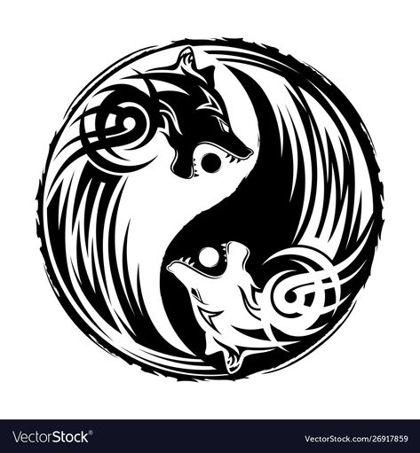 Wolf Yin Yang, Fenrir Tattoo, Ying Yang Art, Balance Tattoo, Ying Yang Tattoo, Moon Sun Tattoo, Yang Tattoo, Wolf Tattoo Sleeve, Whatsapp Wallpapers Hd