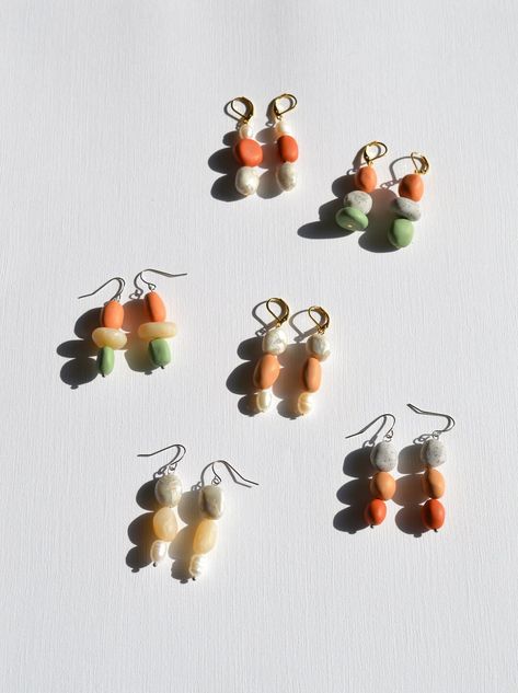 Artisan Tiny Beads Drop Earrings, Earthy Drop Earrings With Natural Stones, Organic Shaped Earrings, Artisan Brass Earrings With Tiny Beads, Brass Drop Earrings With Natural Stones, Small Jewelry Box, Large Earrings, Dainty Earrings, Small Jewelry