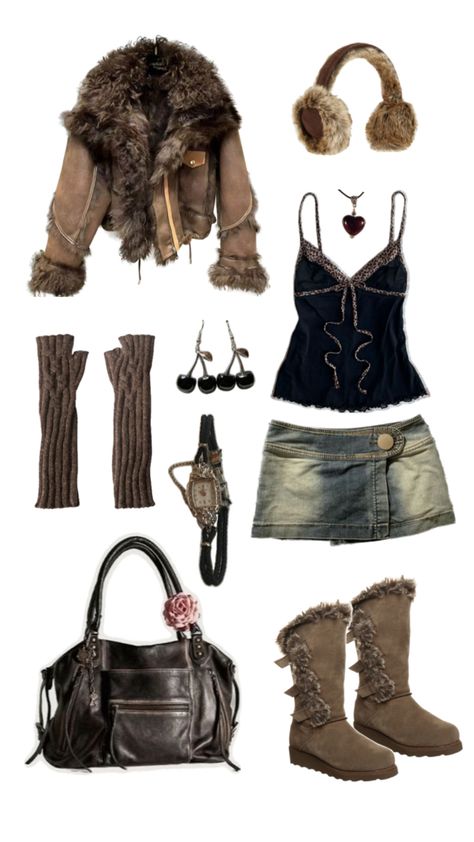 #ootd #outfits #y2k #vintage #miniskirt #autumn #winter #winteroutfits #style #boots #furjacket #furcoat #vintagebag #leatherbag #handbag Y2k Snow Outfits, Miniskirt Outfits Winter, Vintage Y2k Outfits, Y2k Outfits Winter, Snow Boots Outfit, Fits Y2k, Snow Fits, Snow Outfits, Snow Girl