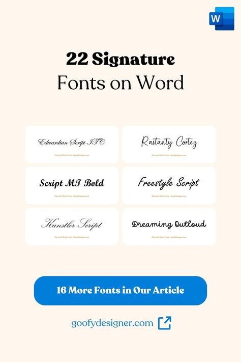 Discover the 22 best signature fonts for Word to create a stylish and professional signature for your emails, documents, and. #Best_Signature #Cool_Signatures #Word_Fonts #My_Top_3 Outlook Signature, Microsoft Word Fonts, Tattoo Name Fonts, Best Free Script Fonts, Best Signature, Handwritten Type, Cute Typography, Business Fonts, Cool Signatures