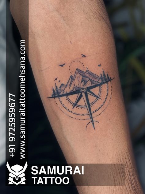 Mountain Compass Tattoo, Trekking Tattoo, Tattoo For Boys, Small Mountain Tattoo, Tattoo Pieces, Scenery Tattoo, Tattoo Mountain, Flowers Tattoos, Spartan Tattoo