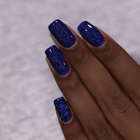 Navy Blue Holographic Jelly Nail Polish Gel Nails For Christmas Simple, Simple Nail Designs Navy Blue, Nails With Dark Blue Dress, Short Navy Blue Nails Acrylic, Dark Blue Nails With Sparkles, Dark Blue Manicure, Dark Blue Nails Sparkle, Sparkly Navy Blue Nails, Sparkly Dark Blue Nails