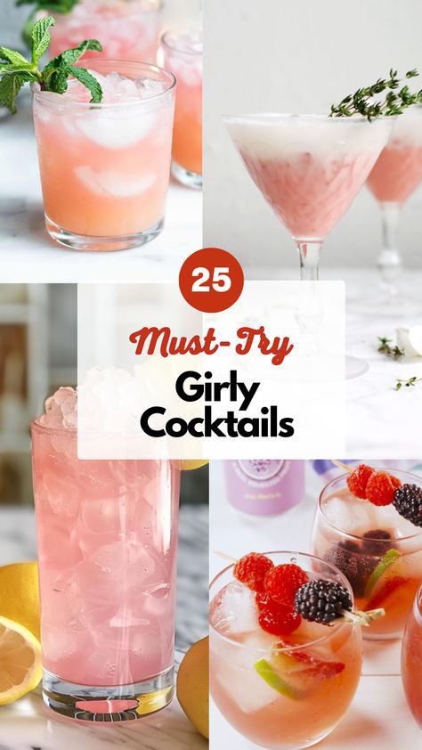 Girly Cocktails Spa Day Drinks Alcohol, Easy Yummy Drinks Alcohol, Drinks For Bridal Shower Brunch, Bach Party Cocktails, Best Birthday Cocktails, Flower Drinks Ideas, Pool Day Cocktails, Drinks For Girls Night Alcohol, Cute Drink Ideas For Party