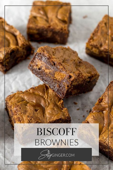 Biscoff brownie propped on another brownie showing the biscuits and cookie butter spread swirled in the brownie. Biscoff Brownies, Biscoff Recipes, Biscoff Cake, Biscoff Biscuits, Coconut Desserts, Square Recipes, Gingerbread Recipe, Favorite Dessert Recipes, Biscuit Recipe