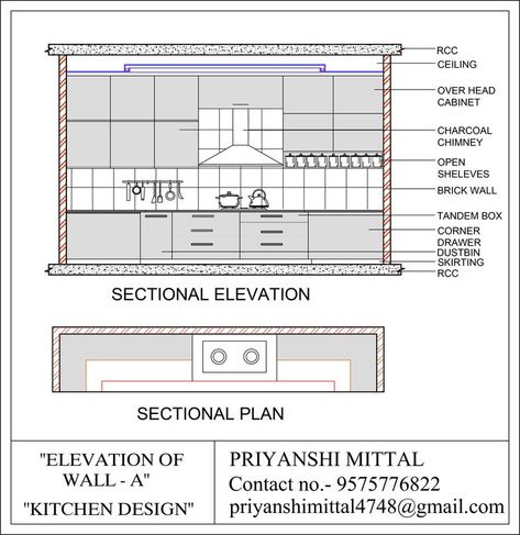 Sectional Elevation Of Bedroom, Kitchen Section Drawing Interior Design, Living Room Elevation Drawing Interior Design, Kitchen Working Drawing Details, Working Drawings Interior Design, Sectional Elevation Interior, Kitchen 2d Plan, Working Drawings Architecture Details, Kitchen 2d Drawing