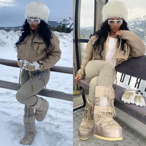 Snow Birthday Outfit, Aspen Vacation Outfits, Aspen Outfit Black Women, Outfits For Gatlinburg Tn Winter, Snowtubing Outfit Black Women, Outfit Ideas For Colorado Winter, Laid Back Winter Outfits, Baddie Snow Outfits, Street Photography Poses Women Winter