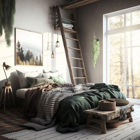 23 Forest-Themed Bedroom Ideas For Creating A Relaxing Oasis - hausvibe Cabin Theme Bedroom, Forrest Bedroom, Outdoorsy Bedroom, Forest Inspired Bedroom, Woodsy Bedroom, Forest Green Bedrooms, Forest Themed Bedroom, Themed Bedroom Ideas, Camping Bedroom