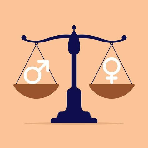 Concept of gender equality. Scales with two bowls with male and female symbols showing an equality and perfect balance between the sexes. Vector illustration. Gender Equality Symbol, Gender Equality Aesthetic, Gender Equality Illustration, Equality Drawing, Equality Illustration, Equality Symbol, Scale Illustration, Balance Illustration, Female Equality