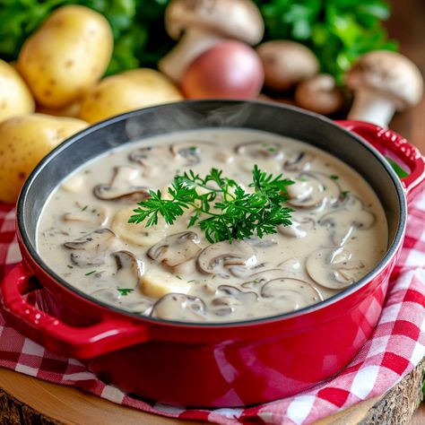 Creamy Potato Mushroom Soup Potato And Mushroom Soup, Potato Mushroom Soup, Mushroom Potato Soup, Potato Mushroom, Mushroom Soup Recipe, Mushroom Soup Recipes, Soup Maker, Creamy Potato, Dairy Free Options